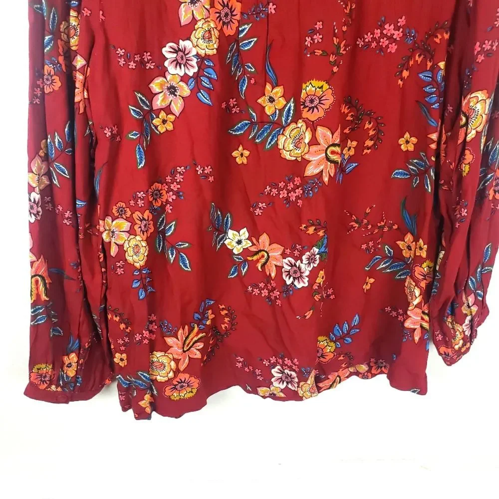 Women's Beach Lunch Lounge Boho Floral Embroidered Pop Over Top Size small - Picture 7 of 11